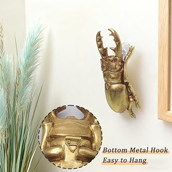 Gold Beetle Wall Sculpture, 3D Resin Insect Wall Decor, Wall Art Ornament