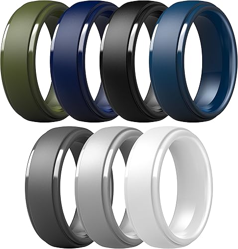 Miniatura 85 de ThunderFit Anillos de boda de silicona para hombre, 0.394 in de ancho y 0.098 in de grosor, paquete múltiple de variedad 1-7 Pack A: Negro