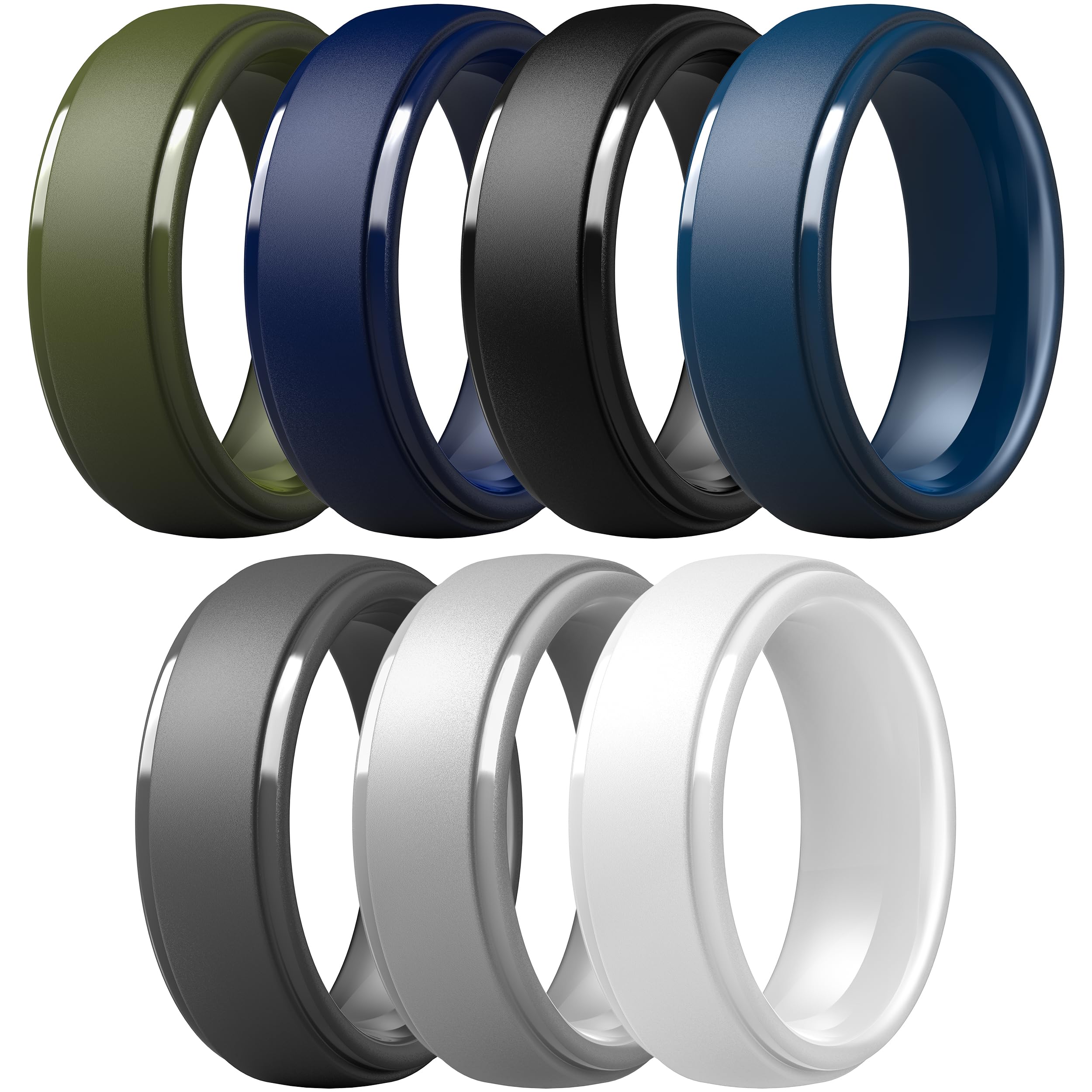 ThunderFit Silicone Rings for Men - 7 Rings / 4 Rings / 1 Ring Step Edge Rubber Wedding Bands 10mm Wide - 2.5mm Thick