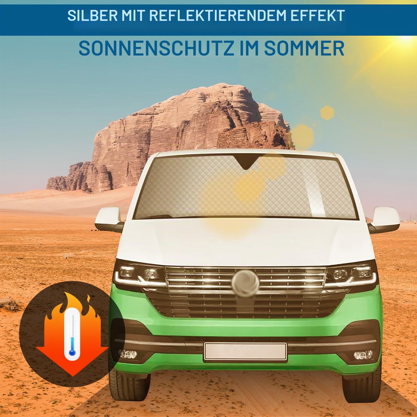 Sonnenschutz Auto Frontscheibe für VW T4 LWB, 8-teilig Innen Thermomatte Fahrerhaus, UV-Schutz Auto Sonnenblende mit Aufbewahrungsbeutel