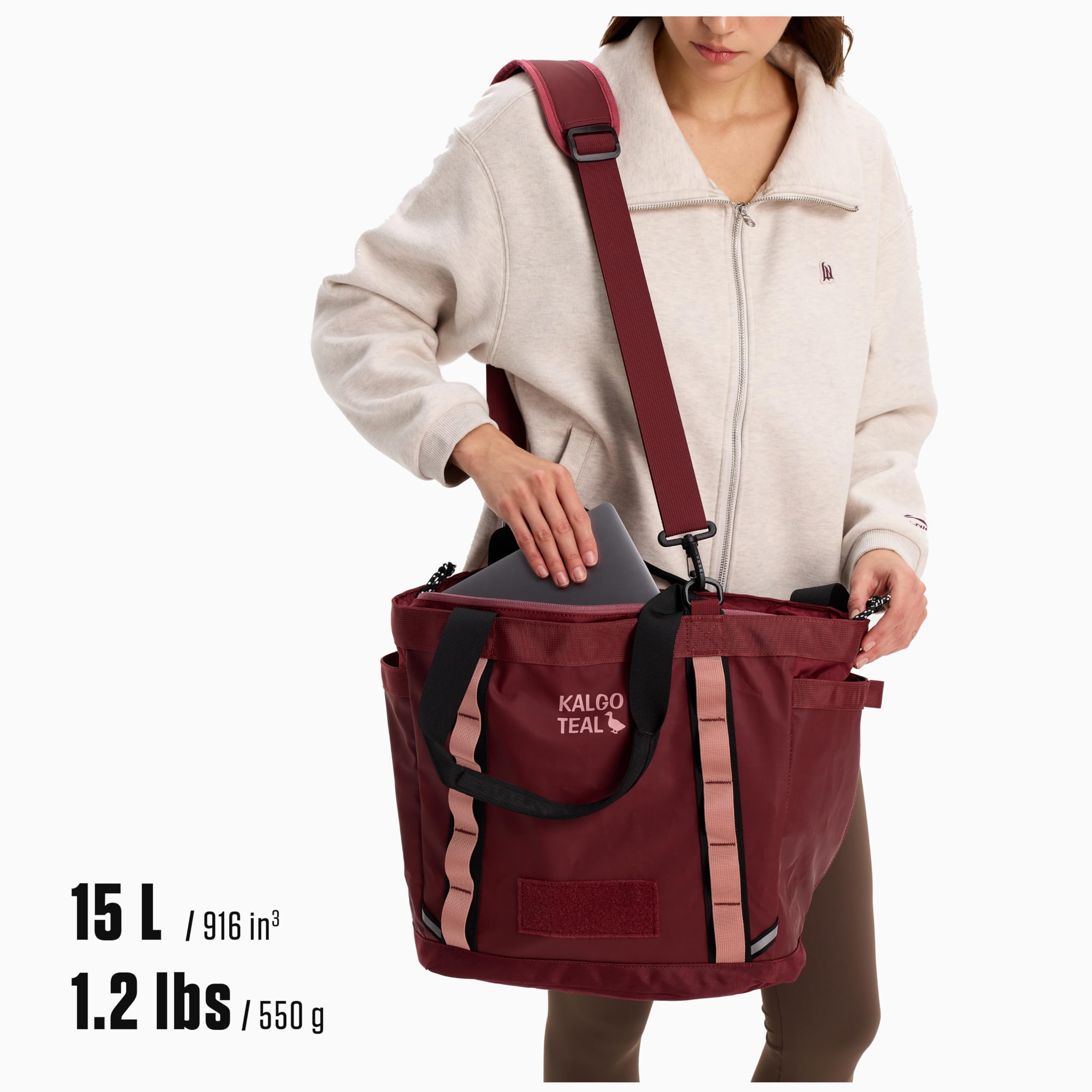 Tote Bag Multiusos 15L, de Hombro y Bandolera, Repelente Al Agua, Cremallera Completa, Bolsillo Para Portátil