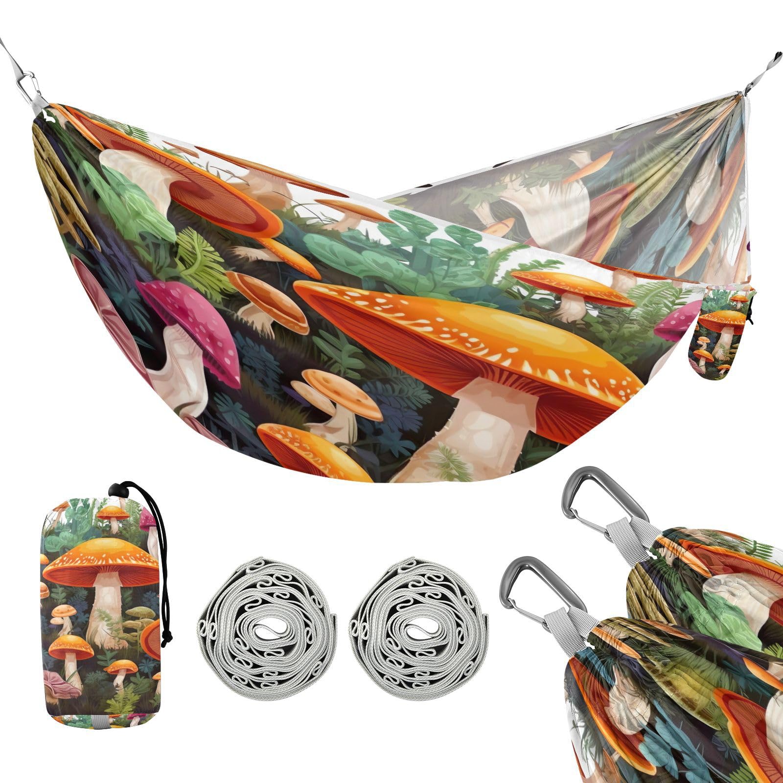 ATTX Watercolors Mushrooms Camping Hammock - Lightweight & Portable Hammocks, Heavy Duty 330lbs Capacity for Indoor, Hiking, Backpacking, Travel, Backyard, Beach#315