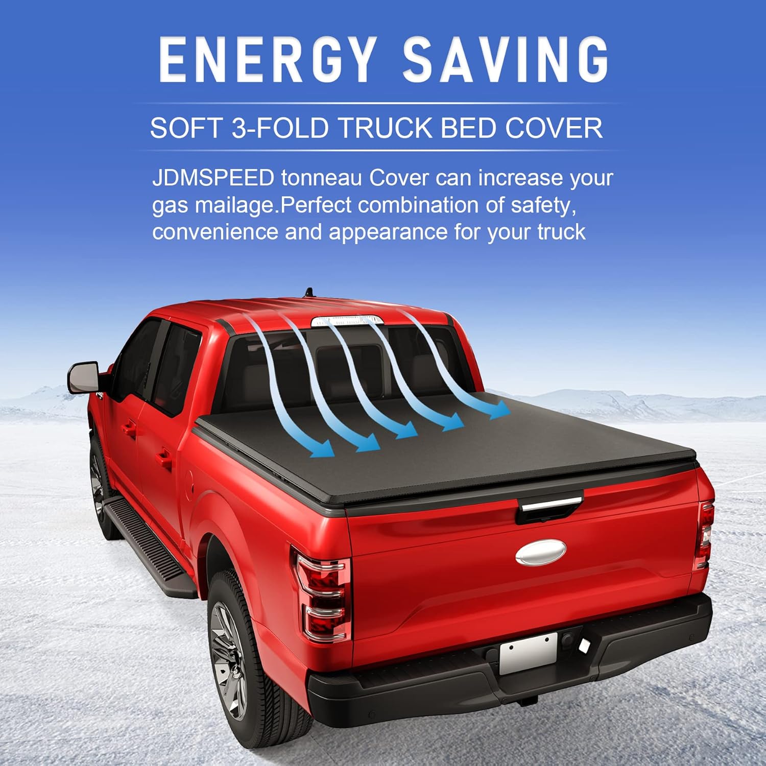 JDMSPEED Soft Tri-Fold Truck Bed Tonneau Cover Compatible with 2022 2023 Ford Maverick 4.6FT Tonneau Cover Bed,Truck Bed Cover with LED Light and 118 inch Waterproof Strips