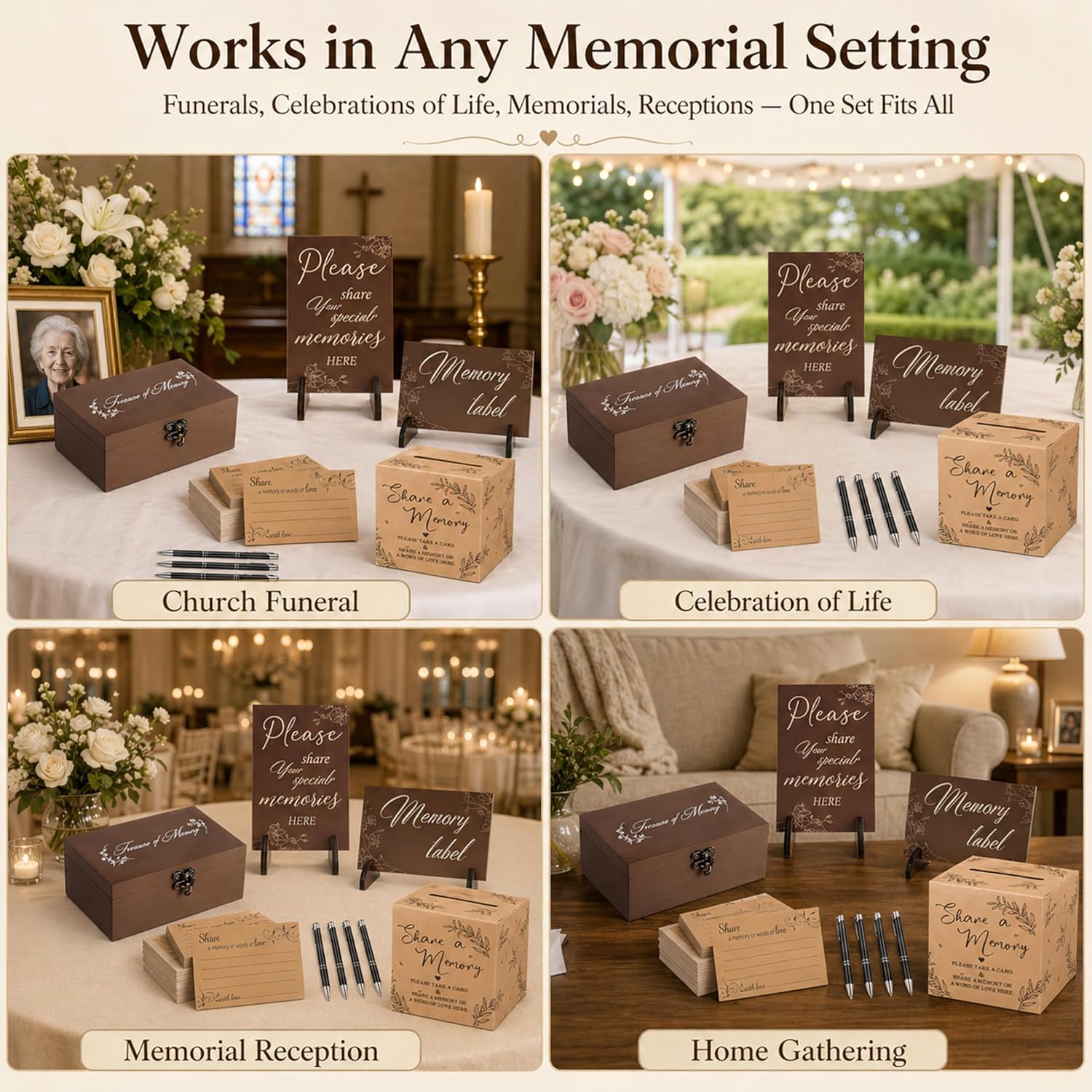 88PCS Celebration Of Life Ideas Suit Commemorative Cards Signboards Pens Wooden Box And Gift Card Storage Box Applies To funeral guest book for memorial service