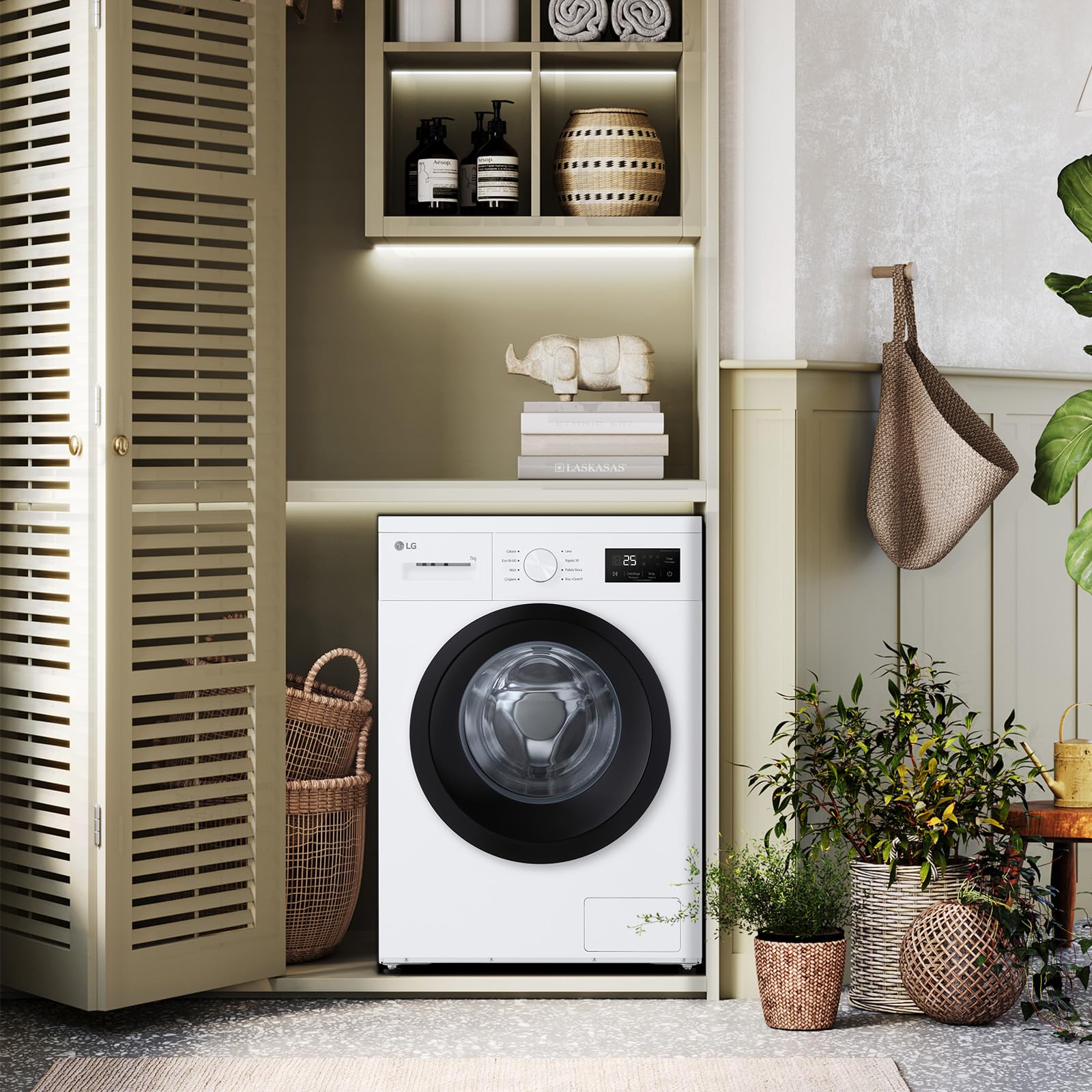 LG F4NA10S7NWK Waschmaschine Slim 7 kg Frontlader Serie A1, Klasse A, 1400 Umdrehungen, Hygieneprogramm mit Dampf, Schnellwäsche, Wollprogramm, freistehend, schlichtes Design, Weiß