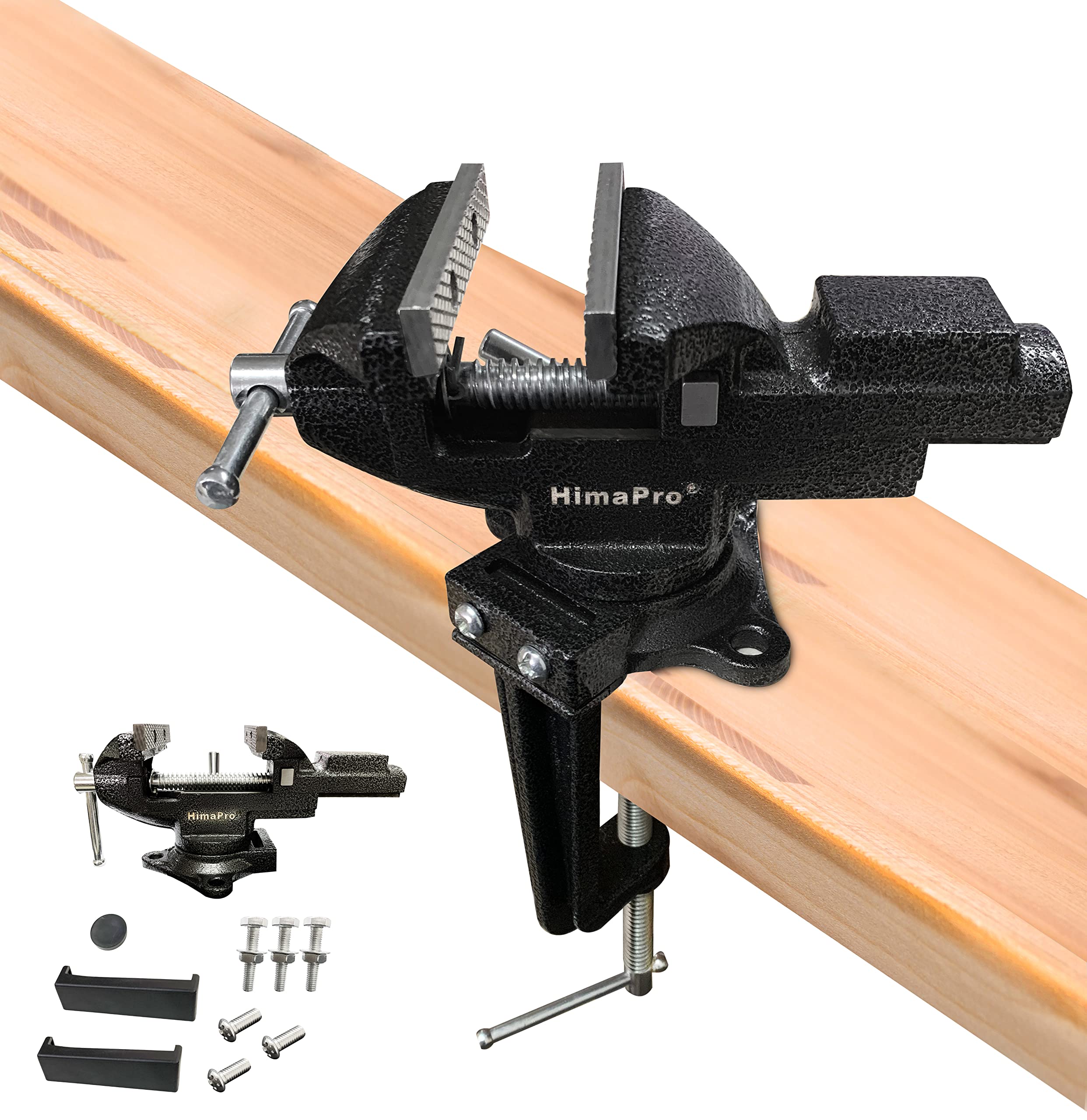 HimaPro Étau d'établi à double usage | Étau de table à pince avec réglage rapide, rotation universelle à 360° – 8,3 cm noir métallique – Étau portable pour le travail du bois, l'estampage des métaux