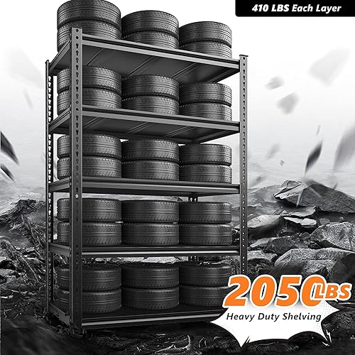 Miniatura 4 de REIBII Estantes de almacenamiento de 72 pulgadas, estantería de garaje de 2050 libras, estantes de metal resistentes de 5 niveles, estantes de