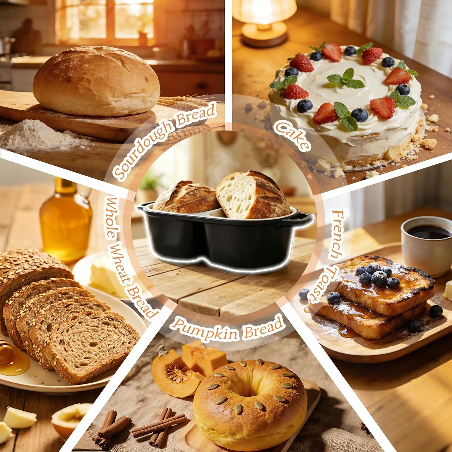 DIY Double Dutch Oven for Sourdough Bread Baking – Enamel Cast Iron Bread Baker with Lid, Bake Two Different Loaves at Once, 500°F Oven Safe, Includes 2×10" Banneton Proofing Baskets