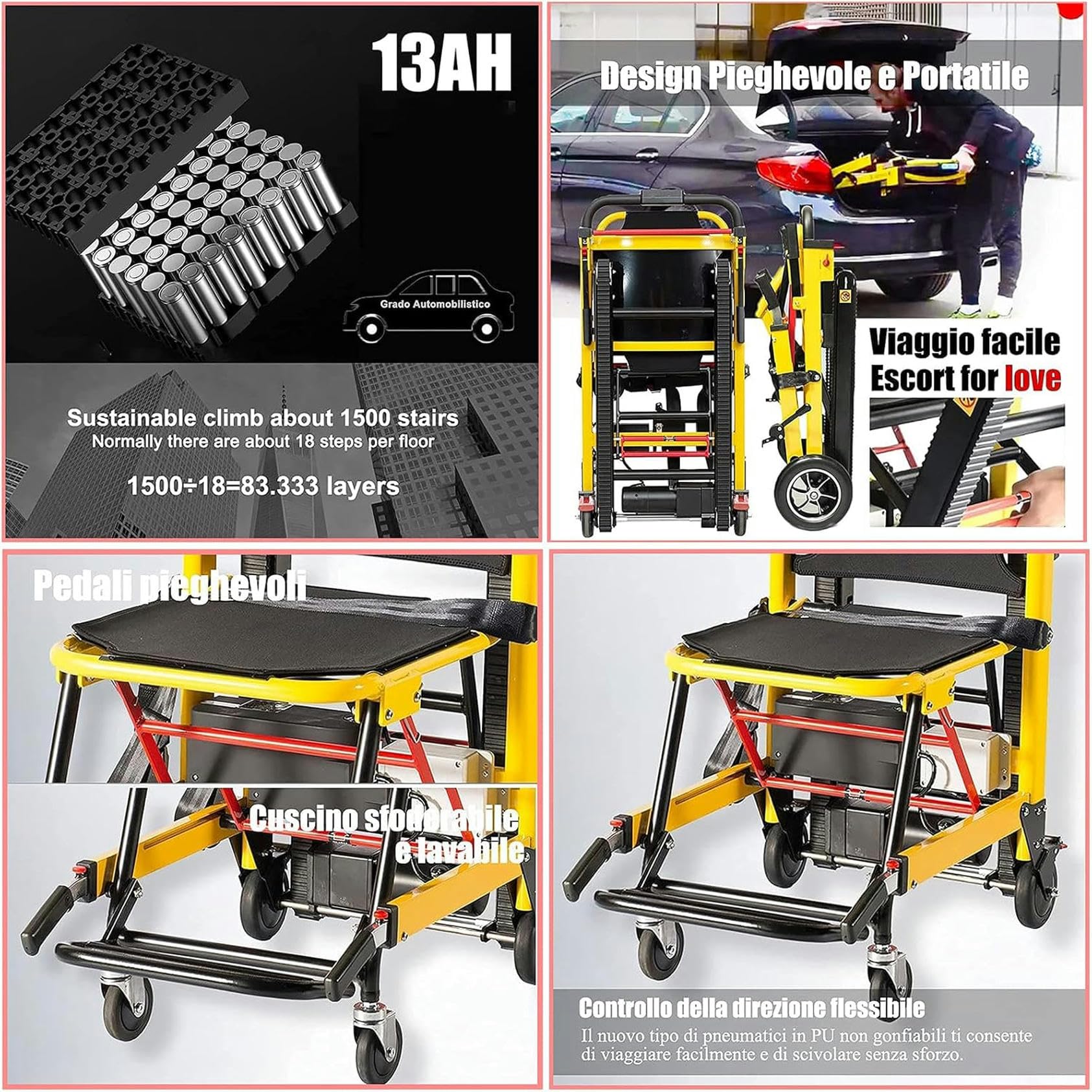 CNPRAZ Sube-escaleras Eléctrica Silla De Ruedas Sube-escaleras Eléctrica (Elevador Caterpillar), Elevador De Escaleras para Personas Mayores, Plegable, Ligero, Capacidad De Carga 160 Kg, para Disca