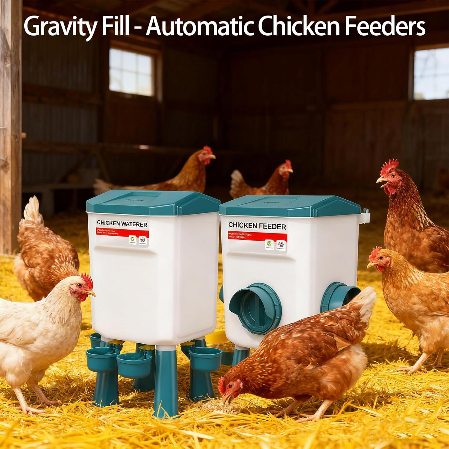 Heightened Hanging Poultry Supplier and Waterer Set Modifiable Thighs 11L 12KG Permanent Polystyrene for Farm Chicken Collaboration Heightened Chicken Supplier Waterer Set