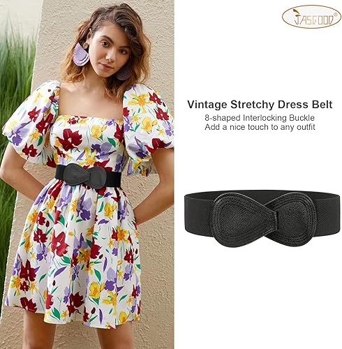 Miniatura 6 de JASGOOD Cinturón elástico vintage para mujer, cinturón de cintura ancha y elástico vintage
