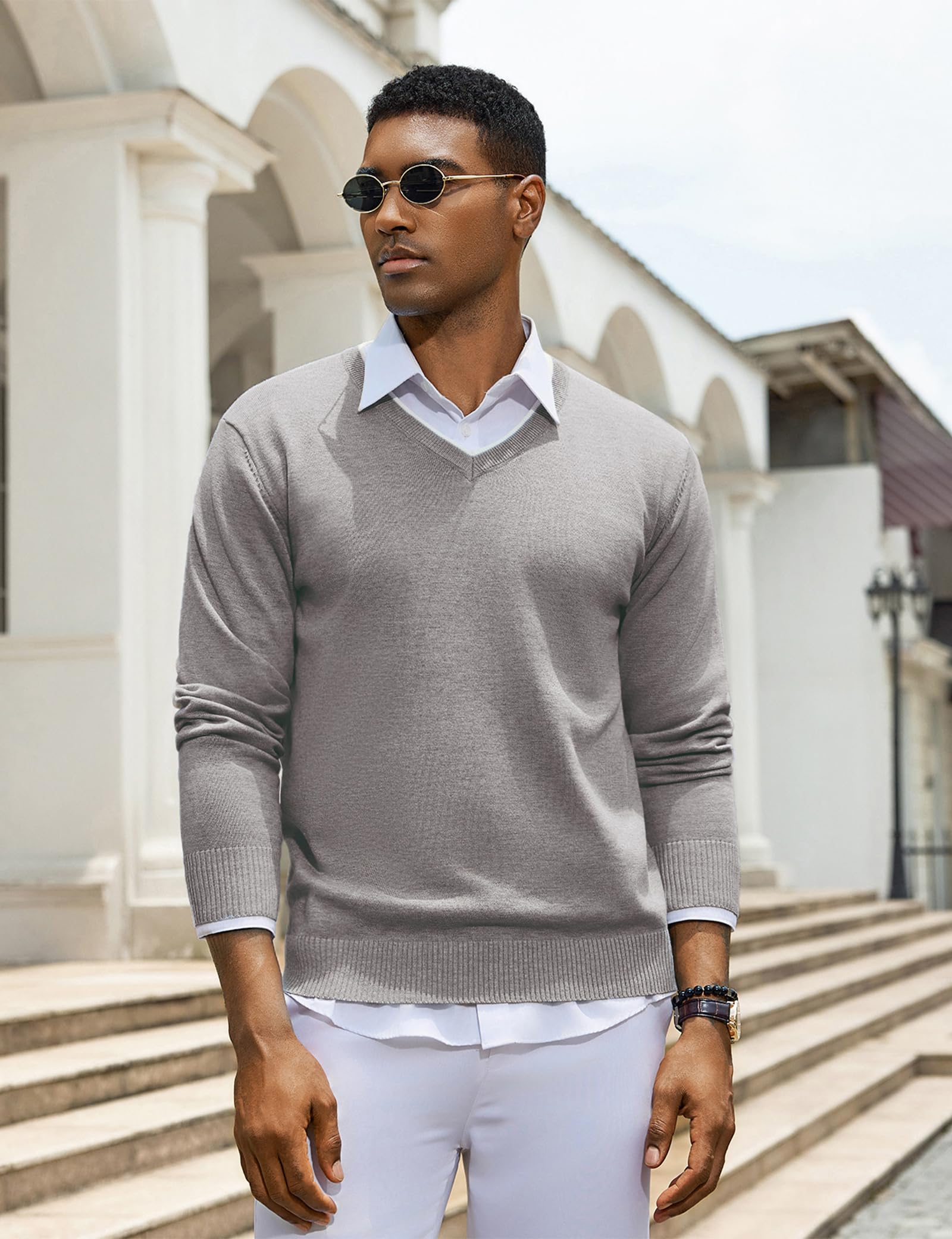 iClosam Maglione con Scollo a V da Uomo, Maglioni a Maniche Lunghe con Lavorazione a Contrasto, Pullover da Uomo in Misto Cotone Morbido e Caldo per Autunno e Inverno