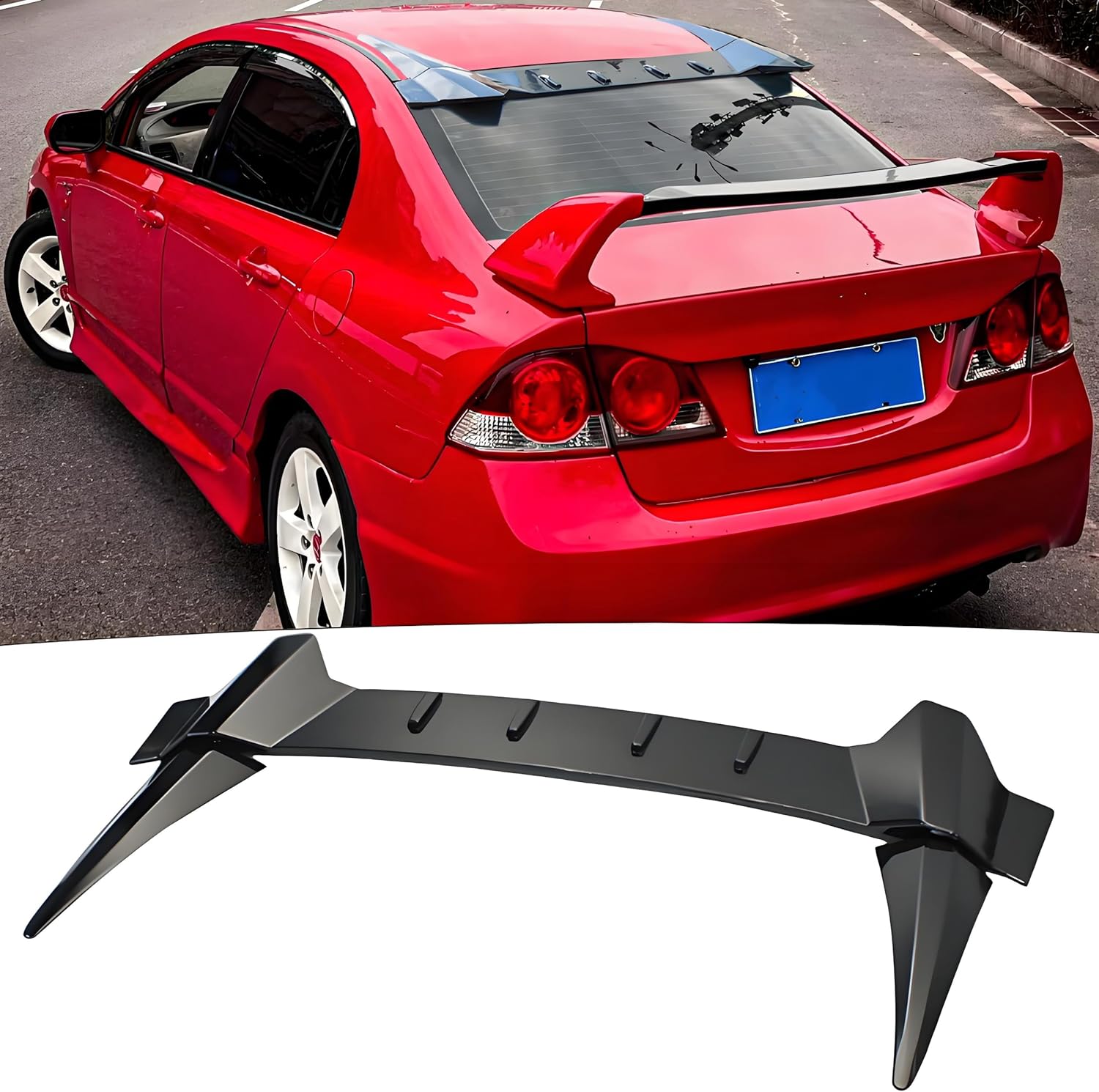 Rear Window Roof Spoiler Visor Wing Compatible with Honda Civic Sedan EX/EX-L/GX/LX/LX-S/Si/DX 2006-2011 Gloss Black Type-R Style Top Wing Lip Exterior Accessories