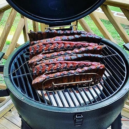 Miniatura 6 de Rejillas para costillas de barbacoa para ahumador y asar a la parrilla, 100% acero inoxidable 304, grado alimenticio, capacidad para 7 varillas para