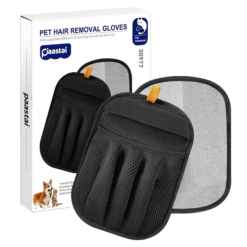 Luva removedora de pelos para gatos e cães PAASTAI, escova eletrostática reutilizável preta, pacote com 2