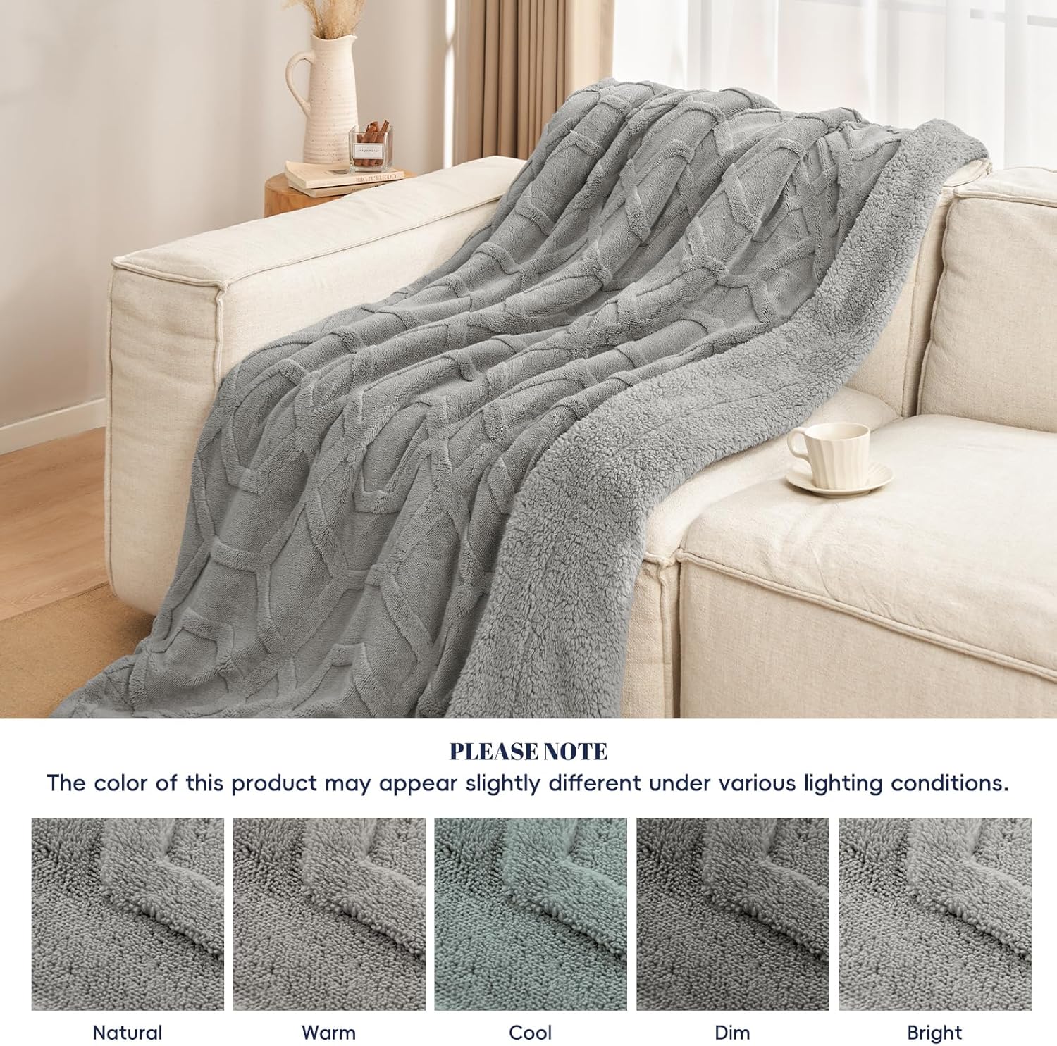 PHF Fluffy Sherpa Fleece Blanket Queen Size for Winter, Warm and Cozy, 510GSM 3D Tufted Shaggy Fleece Blanket for Sofa Bed, Grey, 90"x90" - Image 6