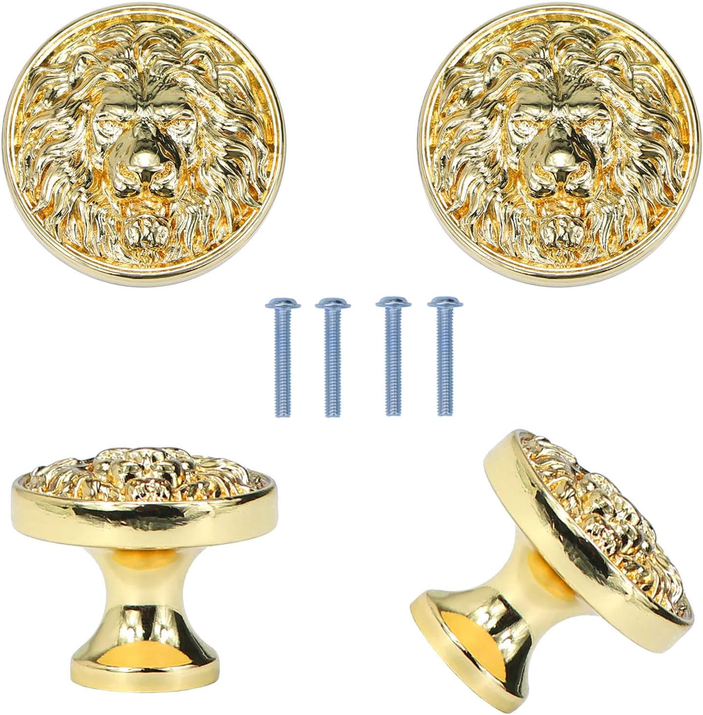 Cabinet Knobs Antique Lion Head Drawer Pulls Gold Animal Knobs Dresser Drawer Knobs and Pulls Single Hole for Kitchen Cupboard Handles 4 Pcs (Gold)