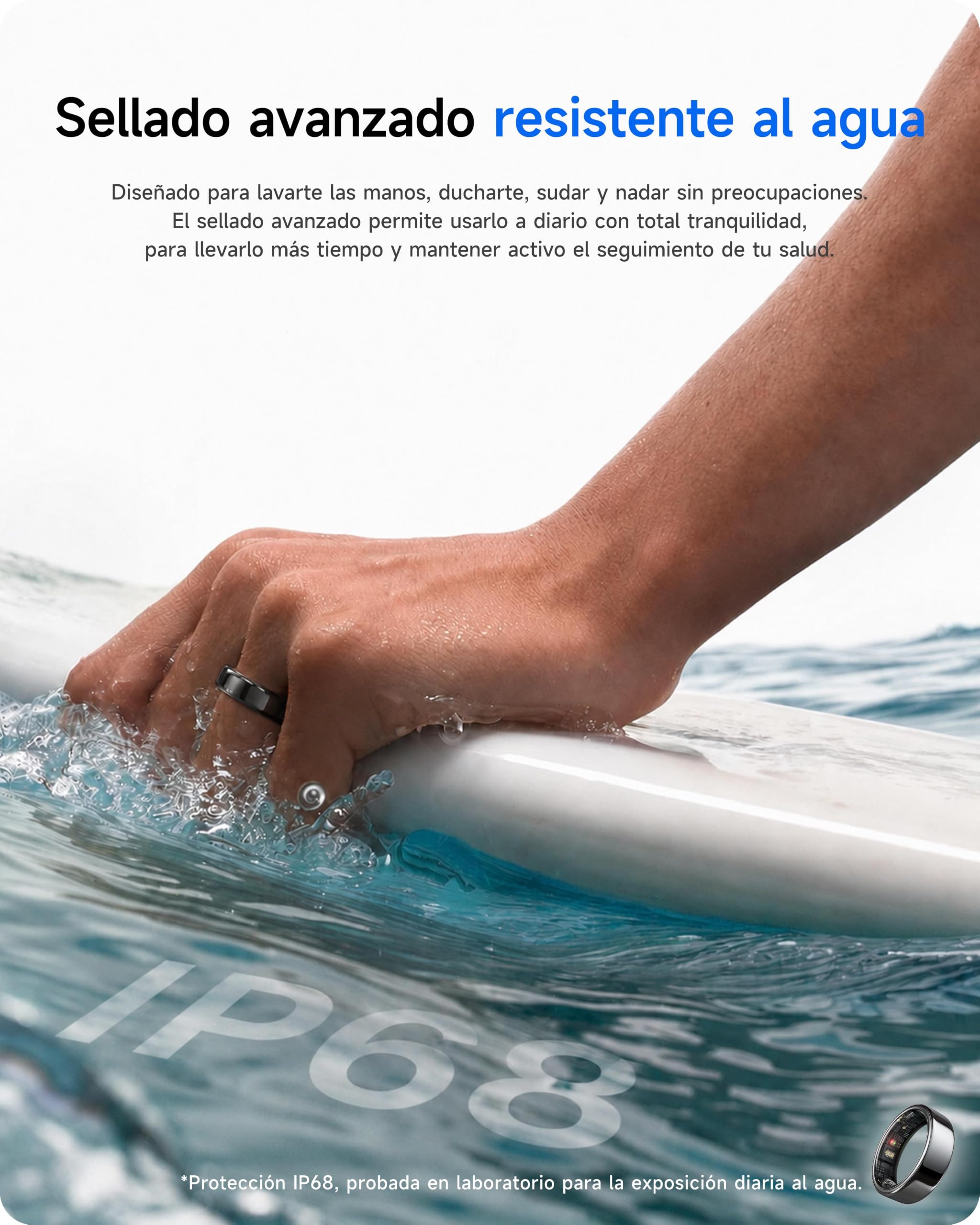 HOU Anillo Inteligente, Sin Suscripción, Cerámica Negra, Talla 10 | Monitor de Sueño y SpO2丨Frecuencia Cardíaca丨Resistente al agua IP68丨Batería de hasta 30 días丨Más de 100 modos deportivos