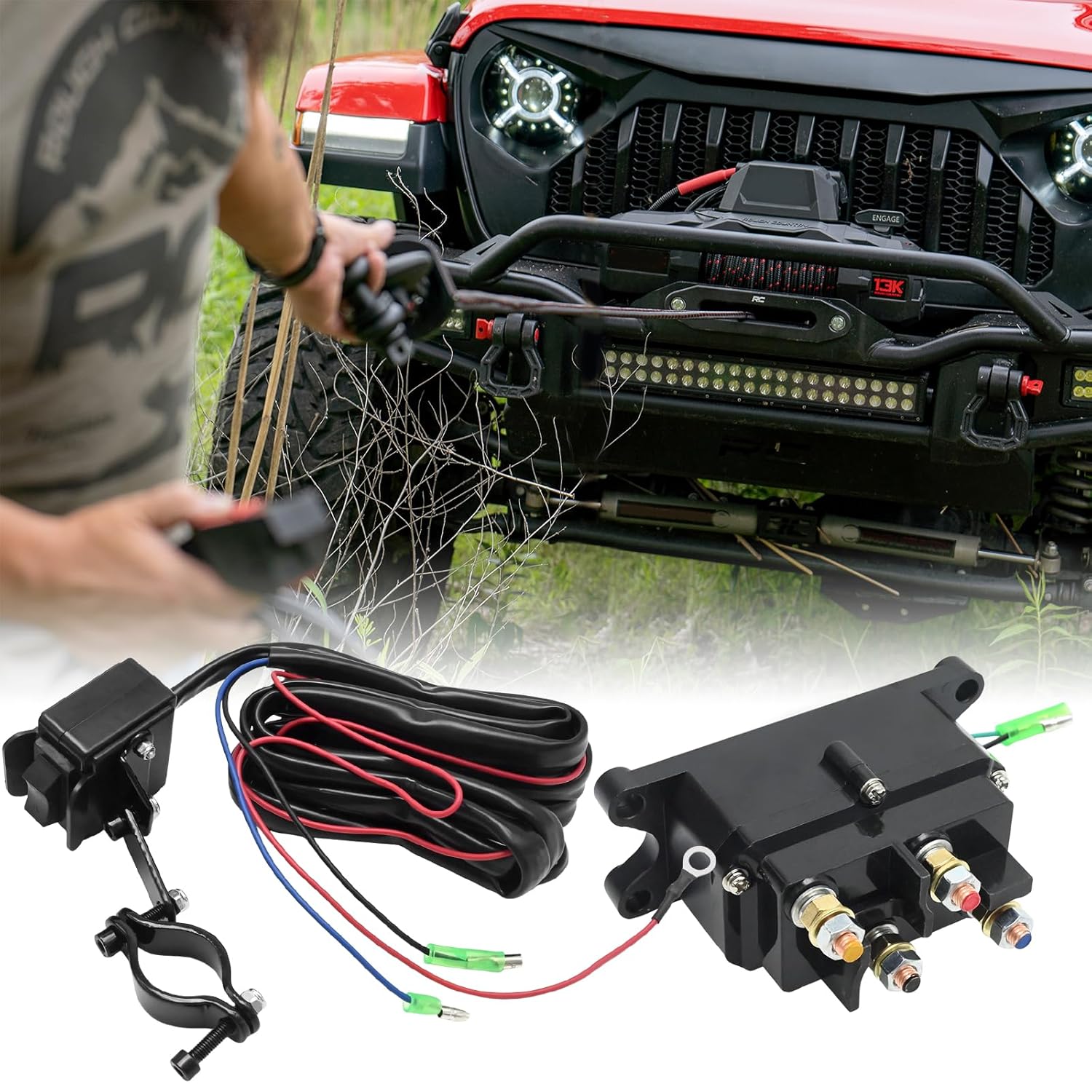 63070 12V 250A Winch Solenoid Relay Kit and 6 Protective Covers, Replacement for KFI ST17 A2500 U4500 SE35, Replacement for ATV UTV 2000-5000lbs, Replaces 62135
