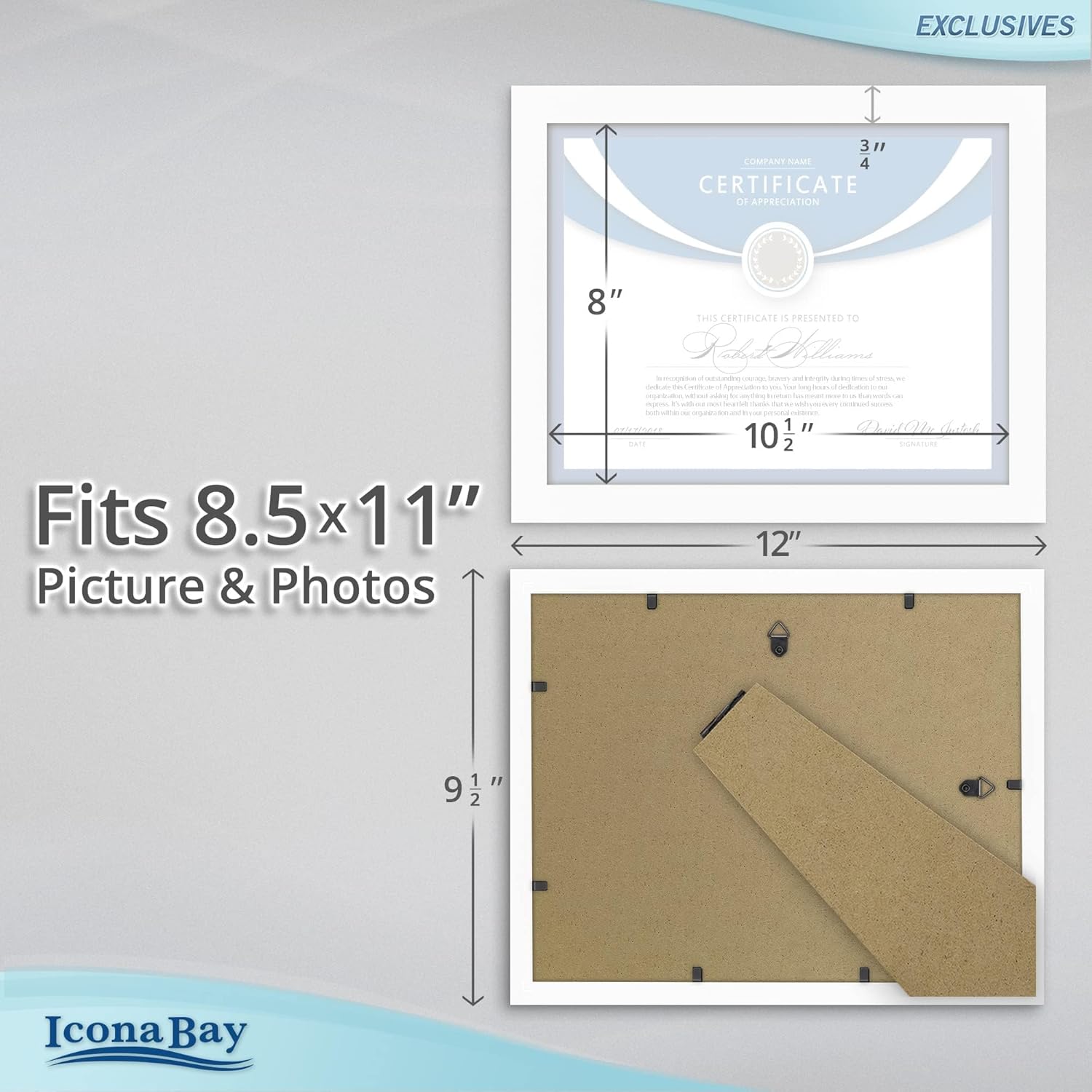 Icona Bay 8.5x11 Diploma Frames (White, 6 Pack), Sturdy Wood Composite Certificate Frames, Sleek Document Frames Bulk, Sleek Design, Table Top or Wall Mount, Exclusives Collection