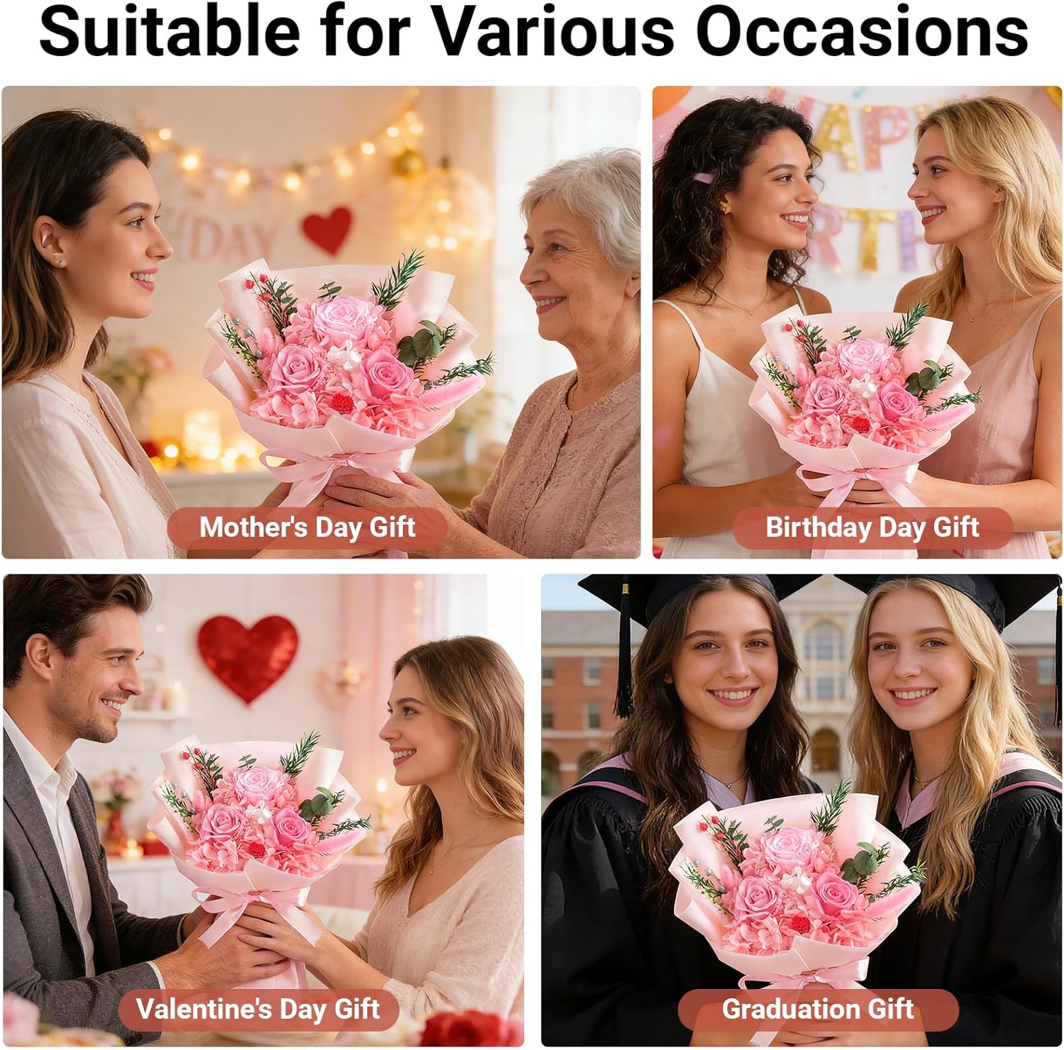 Preserved Flowers Bouquet, Flowers for Delivery,Handmade Pink Rose Bouquets Lasting 3-5 Years, Luxury Gift Box,Birthday Flowers Gifts for Women Mom Grandma Wife Friends - Image 8