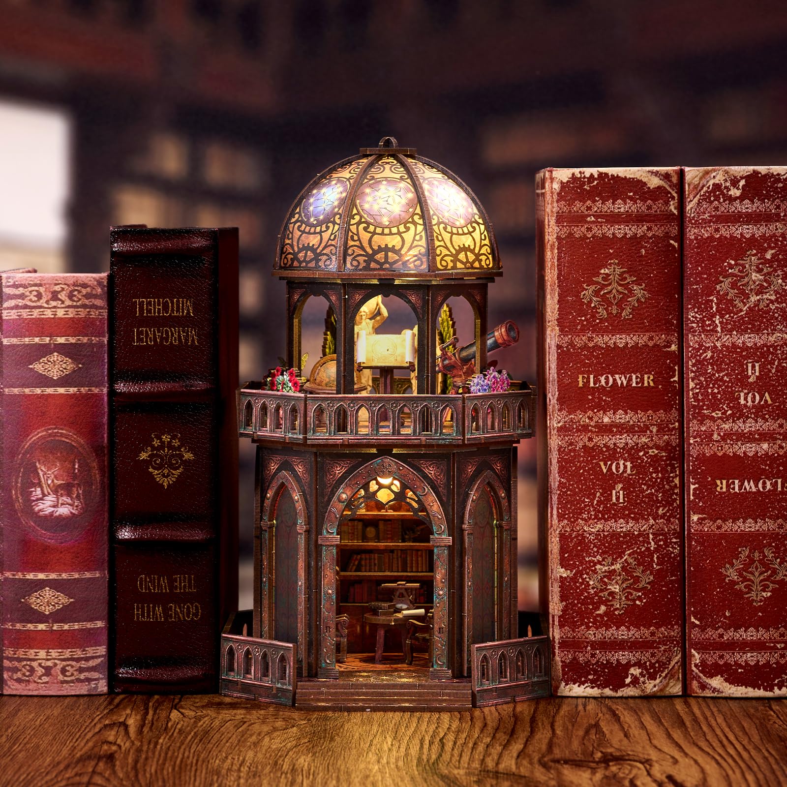 Kit per Casa Delle Bambole in Miniatura per Adulti, Torre Observatory | kit fai da te per mini Casa Book Nook con Luce a LED, Diorama, Libreria Decorativa, Regalo per Familiari e Amici