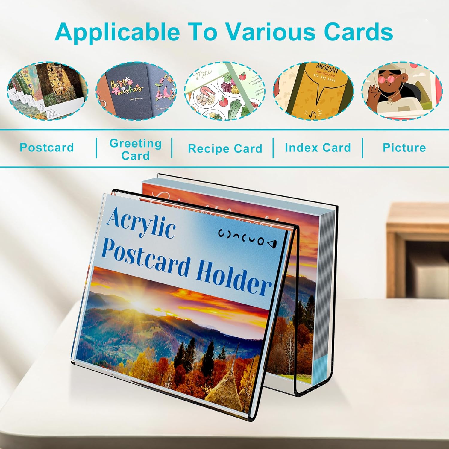 Boloyo Acrylic Vertical Postcard Display Holder,4 x 6 inch 1PC Clear Card Display Stand Easel Tablet Holder for Postcard Greeting Recipe Index Business Memory-Note Card, Artworks (Horizontal, 4PC)