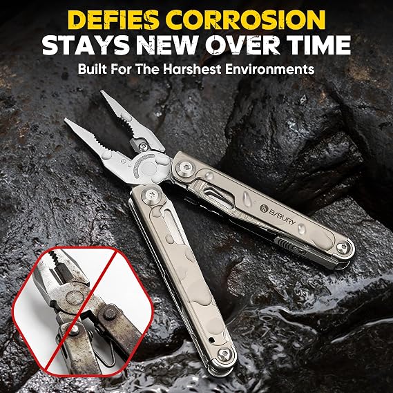 BIBURY Titanium Alloy Multitool Kit, BI2049TI with Damascus Knife, BI2048DT with Belt Clip, EDC Multi tools for men, Valentines Day Gifts for Him