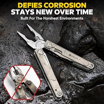 BIBURY Titanium Alloy Multitool Kit, BI2049TI with Damascus Knife, BI2048DT with Belt Clip, EDC Multi tools for men, Valentines Day Gifts for Him