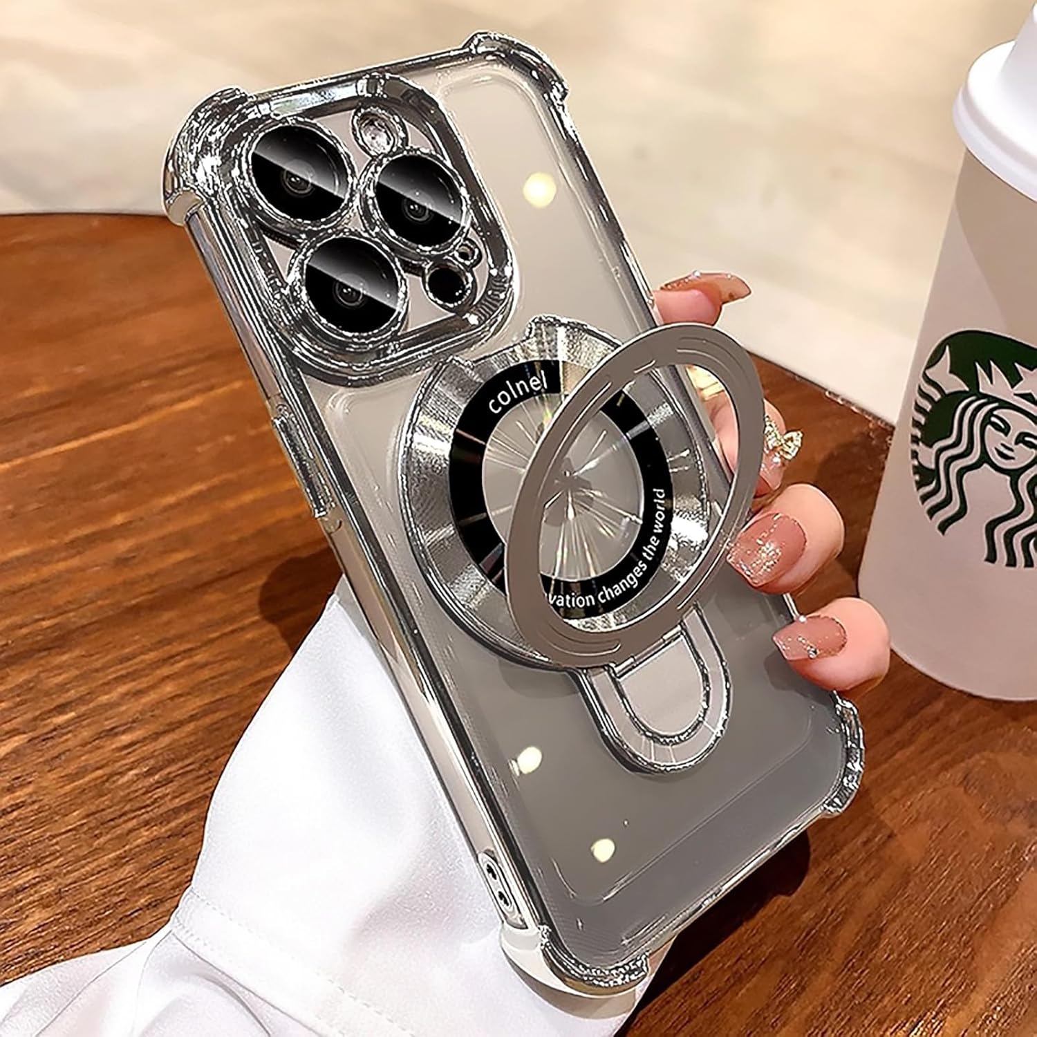 Compatible with iPhone 13 Pro Max Case for Metal Ring Kickstand,[Military Grade Drop Protection] Four Corners Shockproof Bling Durable Slim Stand Case for iPhone 13 Pro Max(Silver) - Image 7