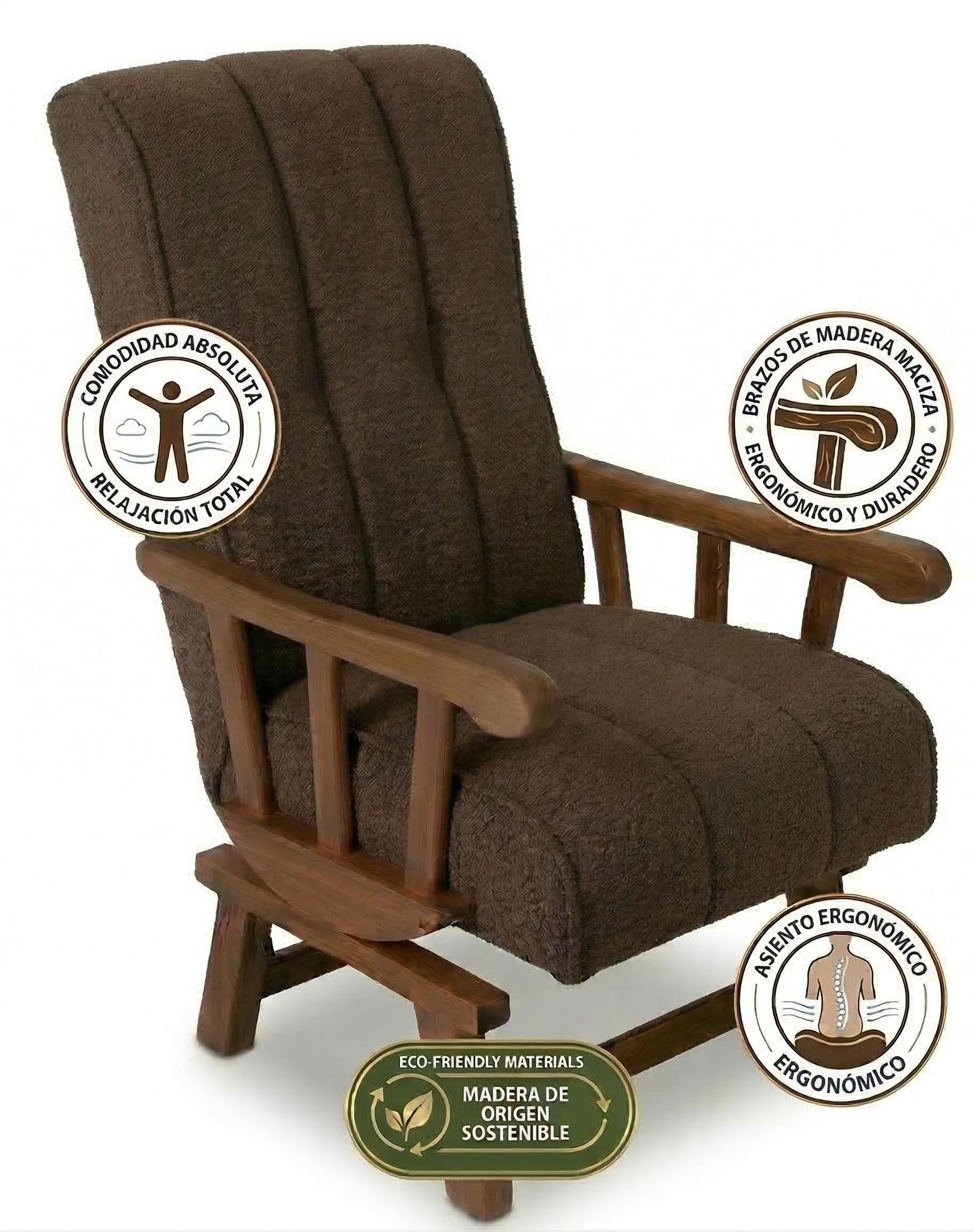 Mecedora Clásica | Sillon Relax | Clasico - Brazos Madera | Ideal Lactancia, Lectura o Decoracion | Tapizado en Tela Antimanchas Ancho 60 Fondo 65 Alto 105