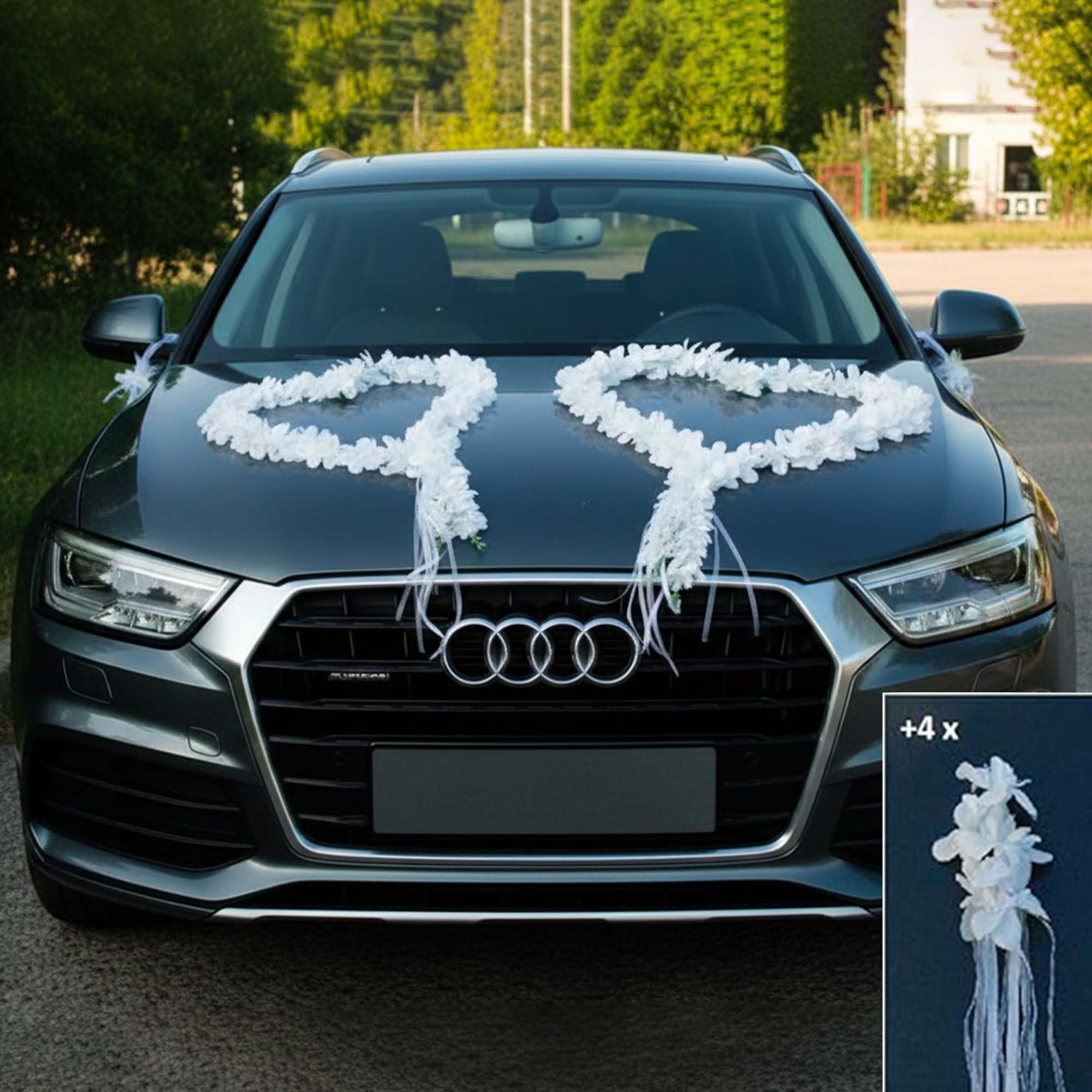 ORCHIDEEN Herzen Braut Paar Rose Deko Dekoration Hochzeit Car Auto Wedding ®Auto-schmuck Deko Girlande PKW (reinweiß)