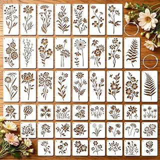 48 pcs of Reusable Hollow Painting Stencils with Flower and Plant Themes, in a 6 * 3 inch and 3 inch Combination, Suitable for Wood, Walls, Home Decoration, and Fabric.