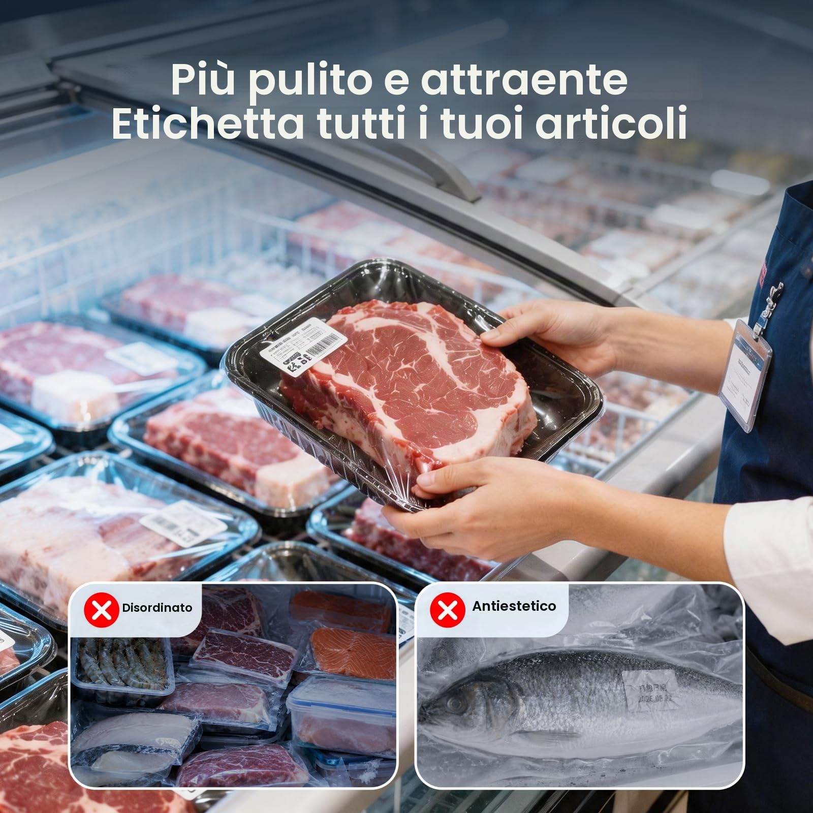 CLABEL 221B Etichettatrice Kit per Congelamento 3 Rotoli 50x30mm + 1 Rotoli 50x30mm Stampante Etichette Adesive Termica Bluetooth Portatile per Freezer Alimenti e Logistica Catena del Freddo Cucina
