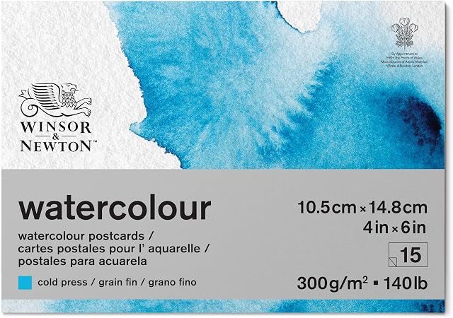 Winsor and Newton Watercolour Paper Pad, A6 (10,5 x 14.8 cm), 15 Sheets, 300 g/m, Glue Bound, Cold Pressed, Acid , Mixture of 25 Percent Cotton and Cellulose Fibres, Natural White
