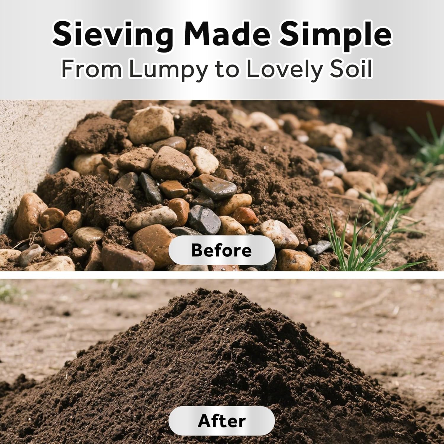 3PCS Thickened Soil Sifter, Dirt Sifter & Rock Sifter Set with 3 Removable Mesh Screens (3mm, 6mm, 9mm) - Reinforced Frame Fits 5 Gallon Bucket