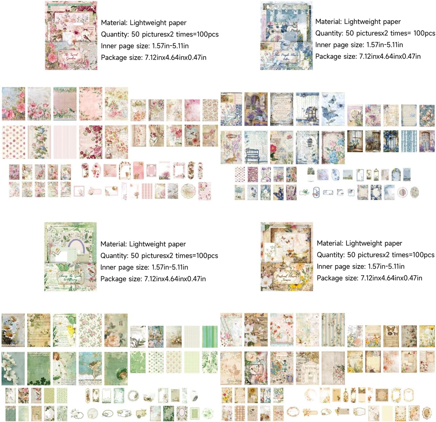 400-Sheet Vintage Scrapbook Paper Set for junk journal supplies