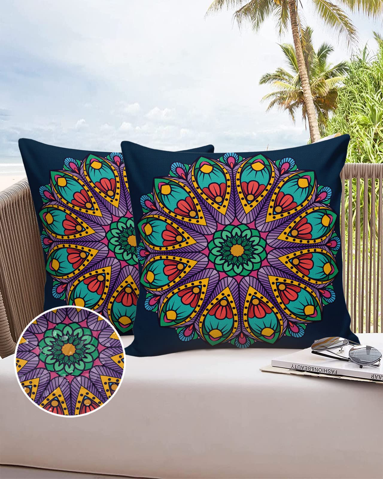 Jartinle - Fundas De Almohada Para Exteriores, Diseño De Mandala, Bohemio,  De Lino, Fundas De Cojín Lumbar,, image size:1280x1600