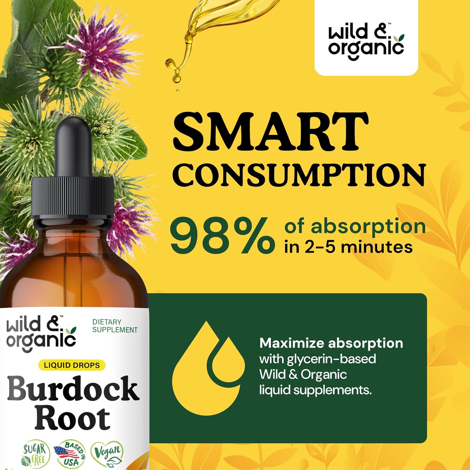Wild & Organic Burdock Root Tincture - Liquid Supplement for Antioxidant, Detox, Digestive Support - Burdock Root Herb Drops - Vegan, Sugar & Alcohol-Free - 4 fl oz - Image 4