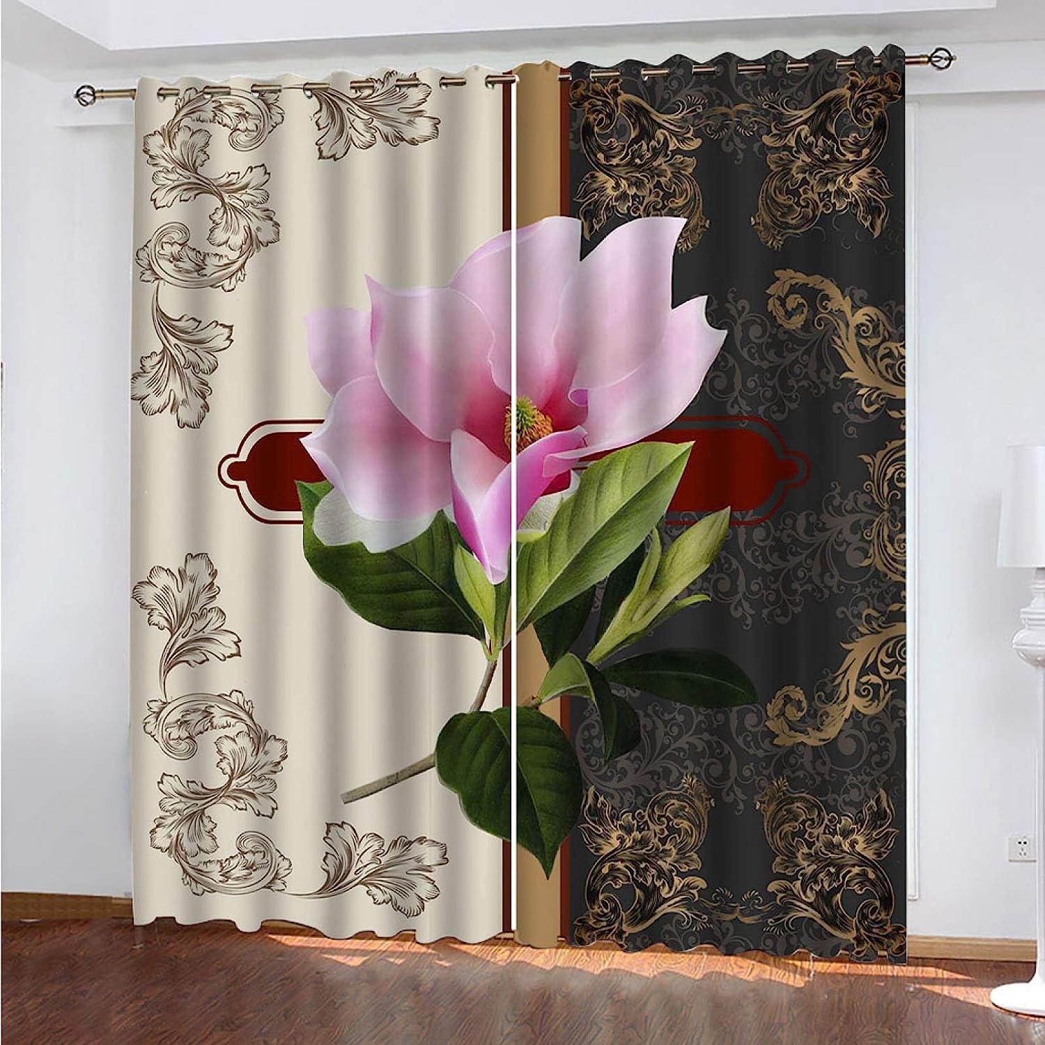 Rideau occultant 3D plantes fleurs pour chambre d'enfant | Lot de 2 panneaux à oeillets