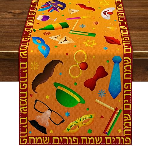 Nepnuser Happy Purim - Camino de mesa judío para carnaval, decoración de fiesta, hogar, cocina, comedor, 72 pulgadas