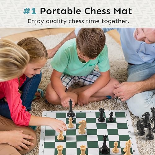 Miniatura 3 de Tapete de ajedrez de torneo de 20 pulgadas, plegable, enrollable, sin piezas, juego de viaje para niños y adultos, color verde