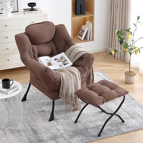 Miniatura 173 de Lita Silla relajada con otomana, tapizado ornamental, moderno de ocio, contemporáneo para lectura con reposabrazos, un bolsillo lateral para sala de