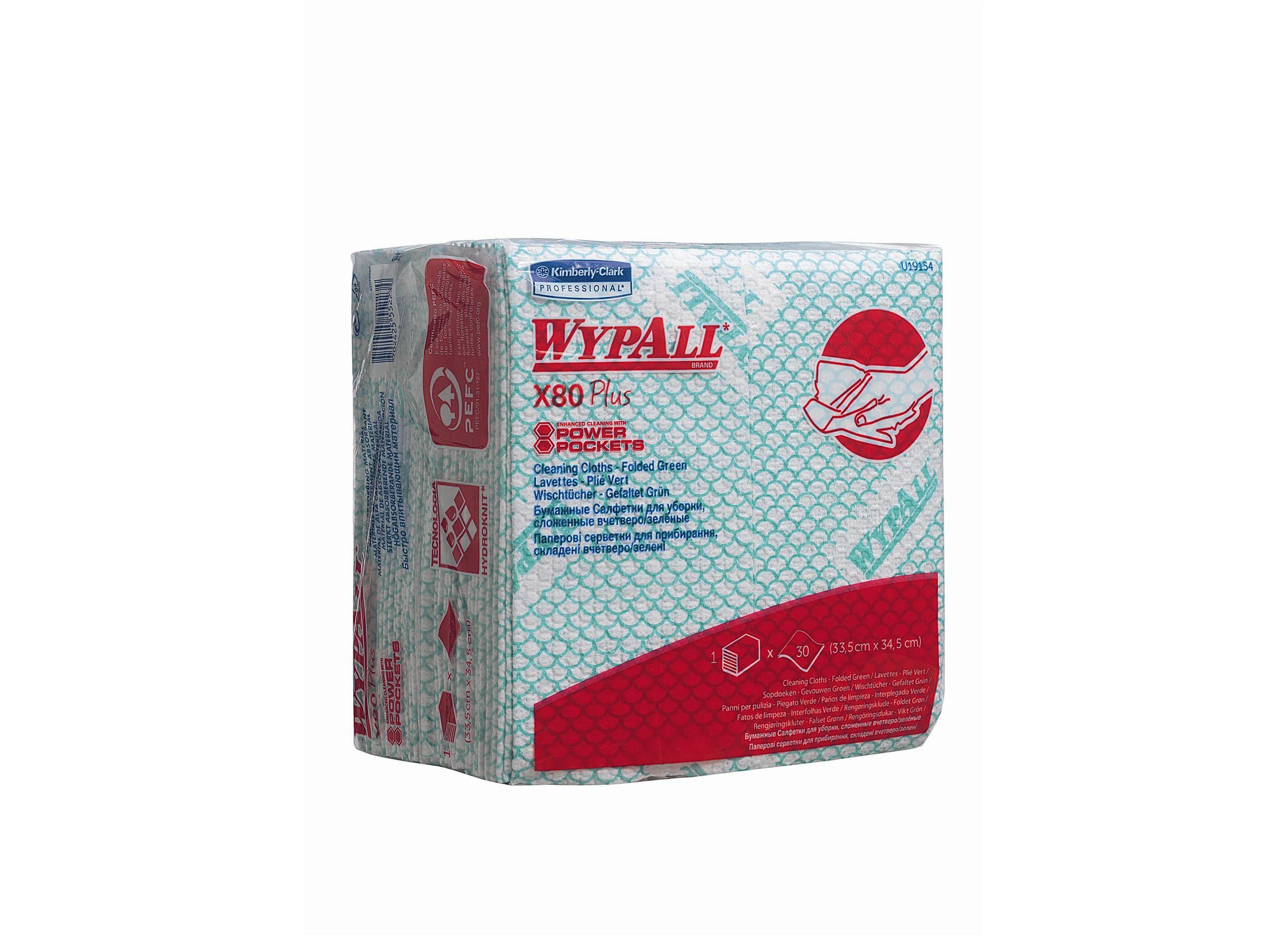 WypAll 19154 X80 Plus, 8 opakowań x 30 fałdowanych na ćwiartki, chusteczki, zielone