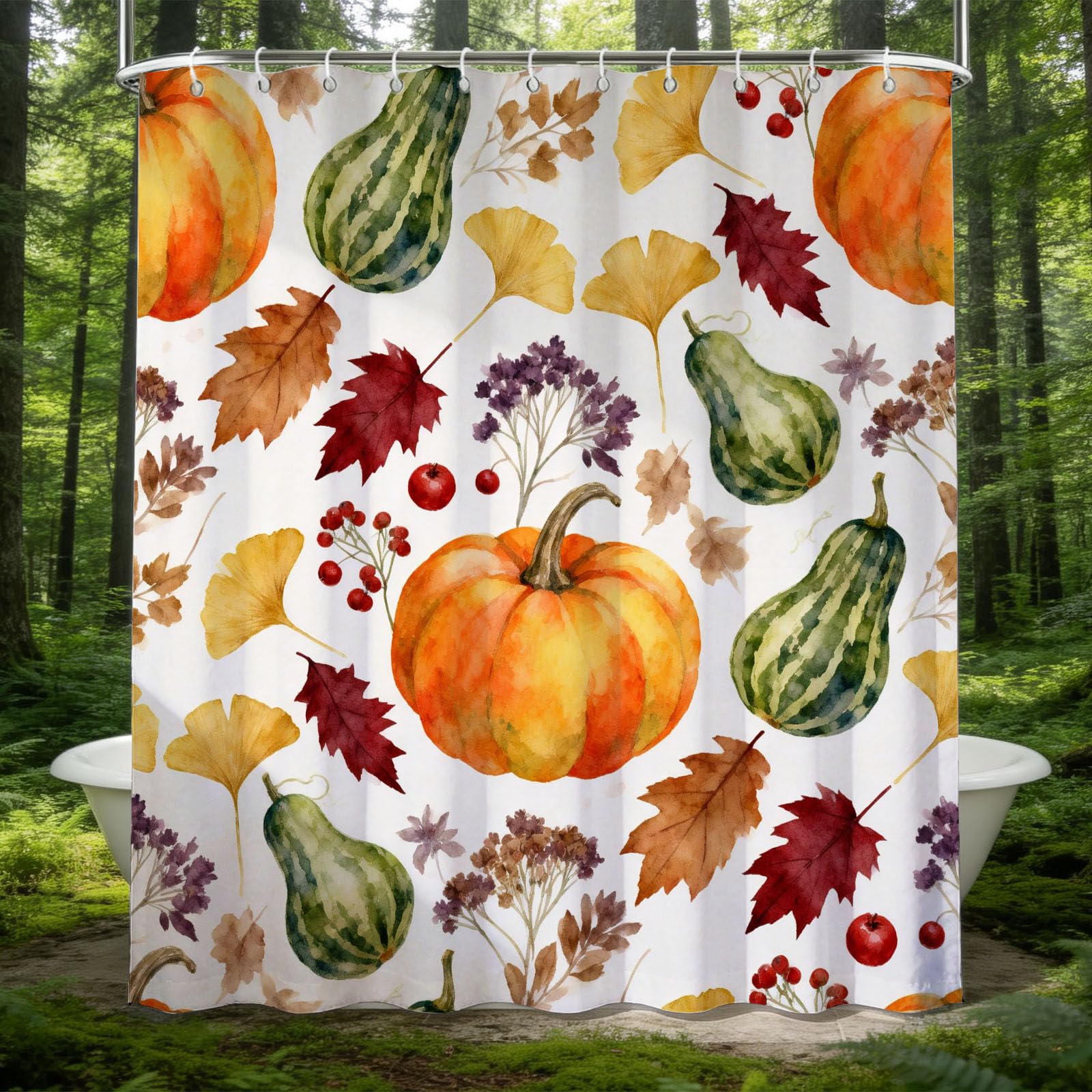 Hongduo 3D Autumn Pumpkin Shower Curtain for Stalls Bathtubs Minimalistic Bathroom Decor Shower Curtain Set Polyester Fabric Waterproof 180x180cm/71X71 Inch with Hooks