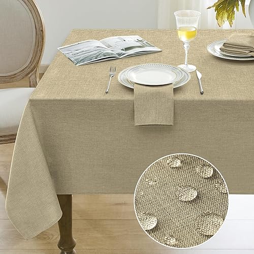Miniatura 8 de Softalker Mantel rectangular de lino sintético, 60 x 84 pulgadas, lavable y sin arrugas, resistente al agua, mantel lavable para derrames de aceite