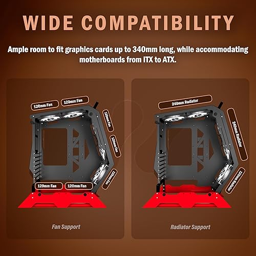 Vista 6 de KEDIERS PC Case C570 ATX Mid Tower - Carcasa de vidrio templado para computadora de juegos, marco abierto con 5 ventiladores PWM ARGB (570 rojo)