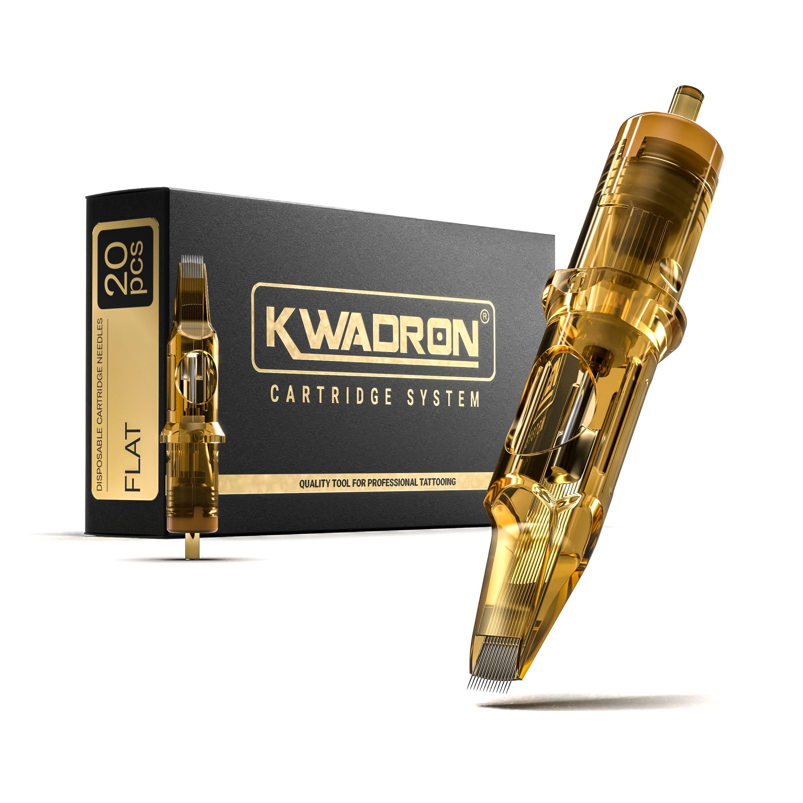 Kwadron - Tattoo Nadeln Set Cartridges 20 Stück #12 0.35mm Flat - Long Taper, 35/5FLLT - Tattoo Zubehör, Supplies Cartridge Machine Pens - Viele Versionen, spezielles Kunststoffgehäuse