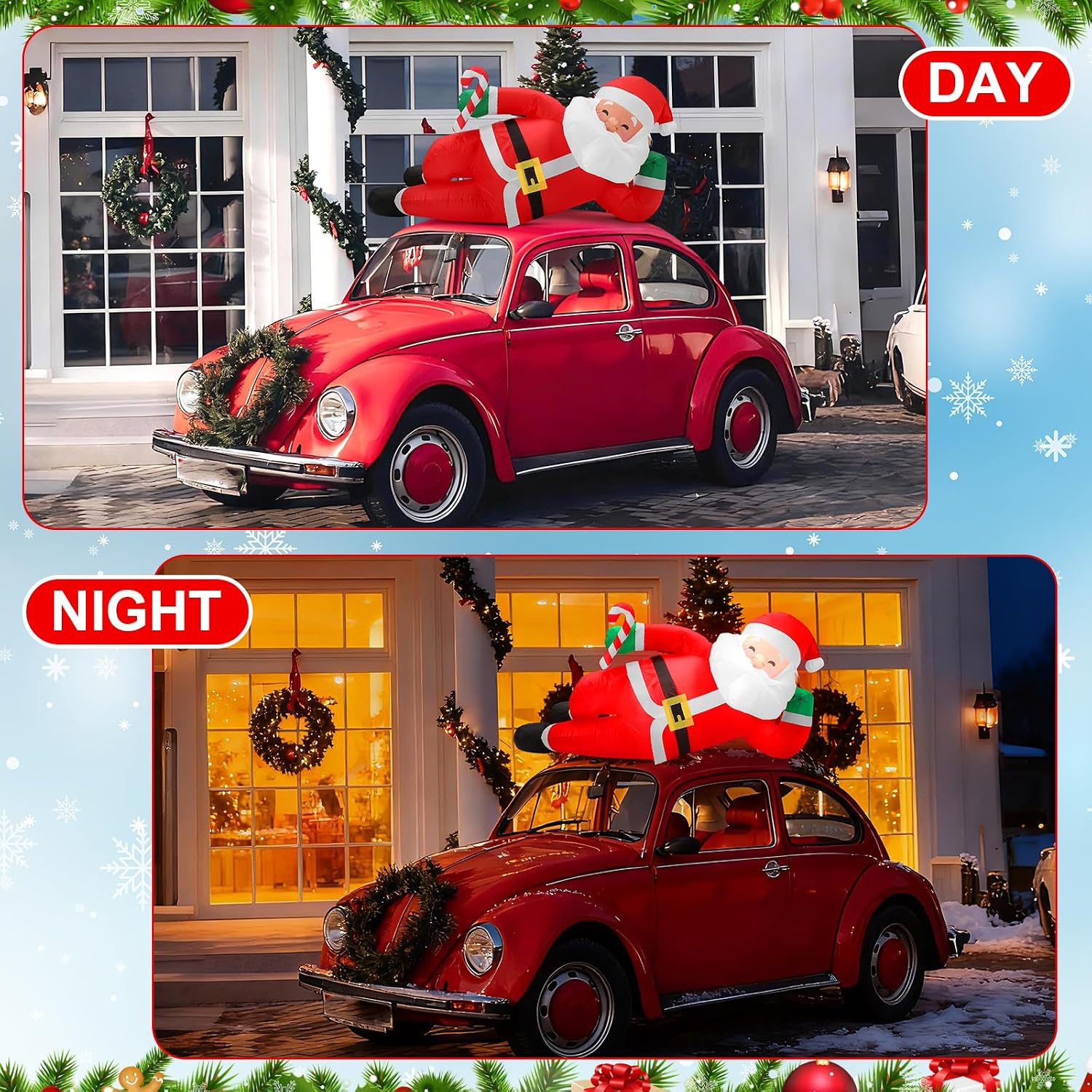 Soulchen 5 ft Christmas Car Decoration Inflatable Santa Claus Car Roof Outdoor Decoration Christmas Blow up Yard Decor with Built-in LEDs for Xmas Holiday The Top of Truck Decor