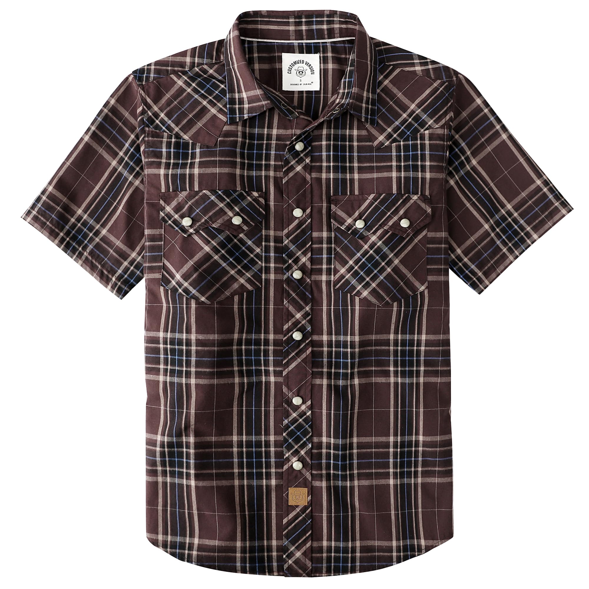 Dubinik® Pearl Snap Western Shirts for Men Short Sleeve Cowboy Plaid Shirts Men's Casual Shirt with 2 Pocket Vintage